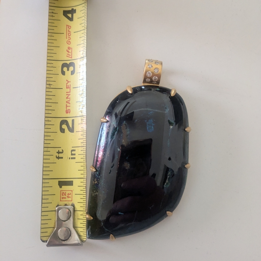 Amazing 10k Yellow Gold Diamond Bail Azurite Blue Gemstone Huge Pendant OOAK - Picture 5 of 16